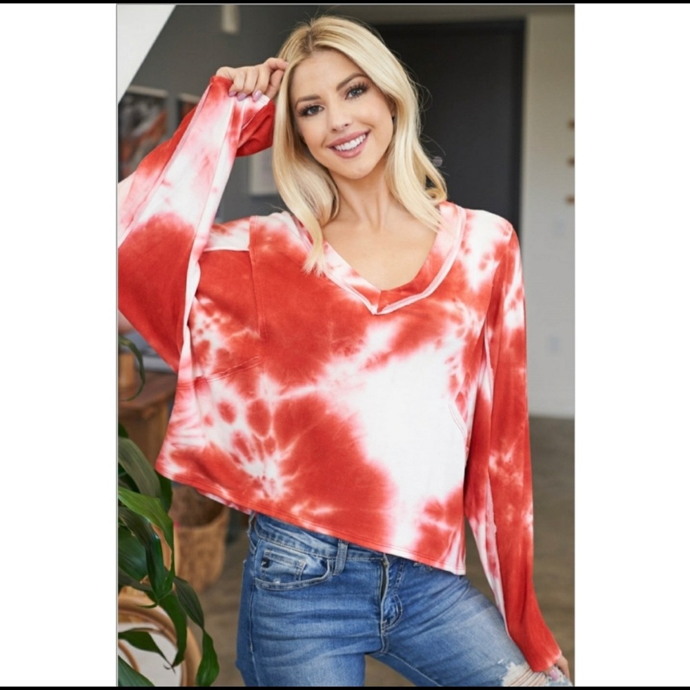 Red Outer Stitch Tie Dye Top